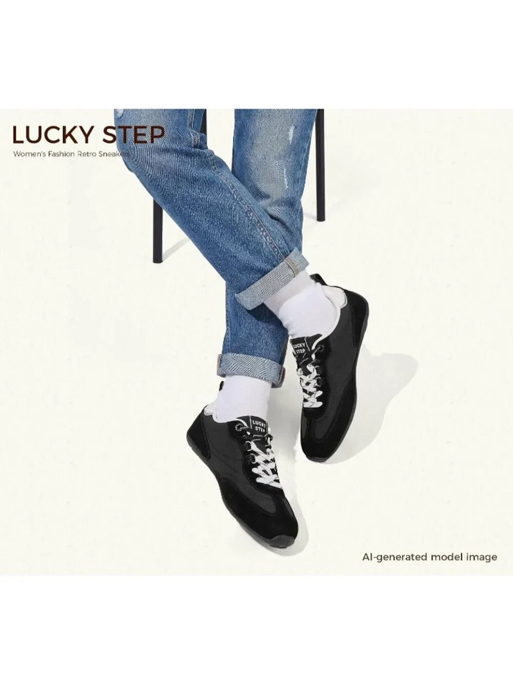Women's Black Faux Leather Retro Fashion Comfortable Lace Up Skate Sneakers